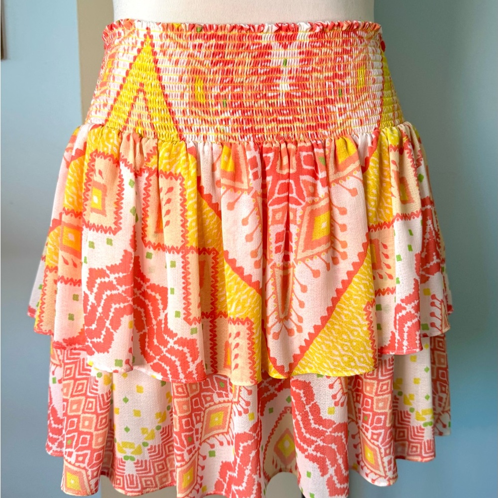 Ramy Brook Kids L or Women’s S Orange and Yellow layered Mini Skirt